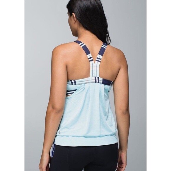 Lululemon Rest Less TankHeathered Aquamarine / Groovy Stripe Cadet Blue W1D64S - Picture 3 of 11